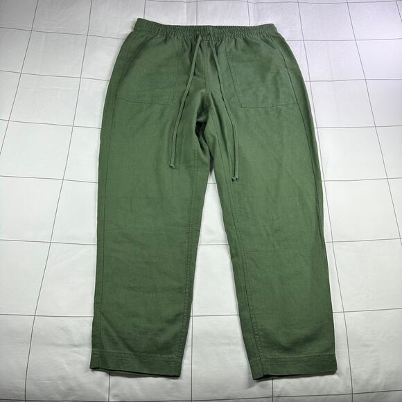 J. Crew Pants Womens Medium Green Seaside Linen Blend Casual Pockets Coastal - Picture 1 of 10